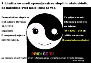Plakat z vabilom na usposabljanje spremljevalcev 16.5.2020