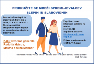 Plakat - vabilo na usposabljanje spremljevalcev slepih in slabovidnih